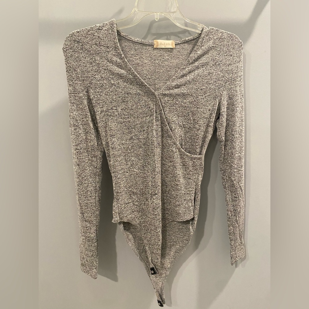 Altar'd State Heathered Gray Wrap Bodysuit